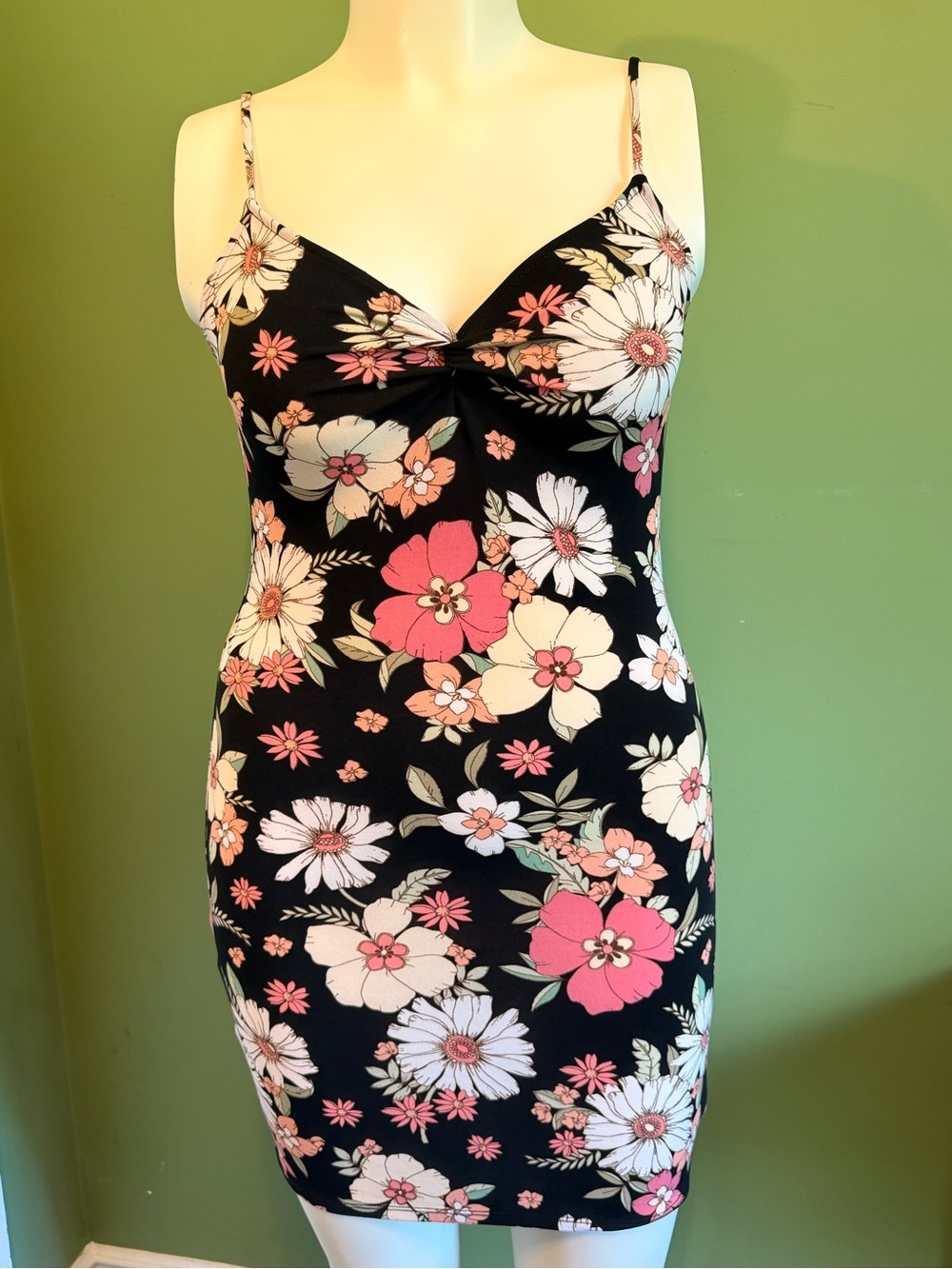 Ambiance Black Floral Dress with Pink and Cream Blooms dainty